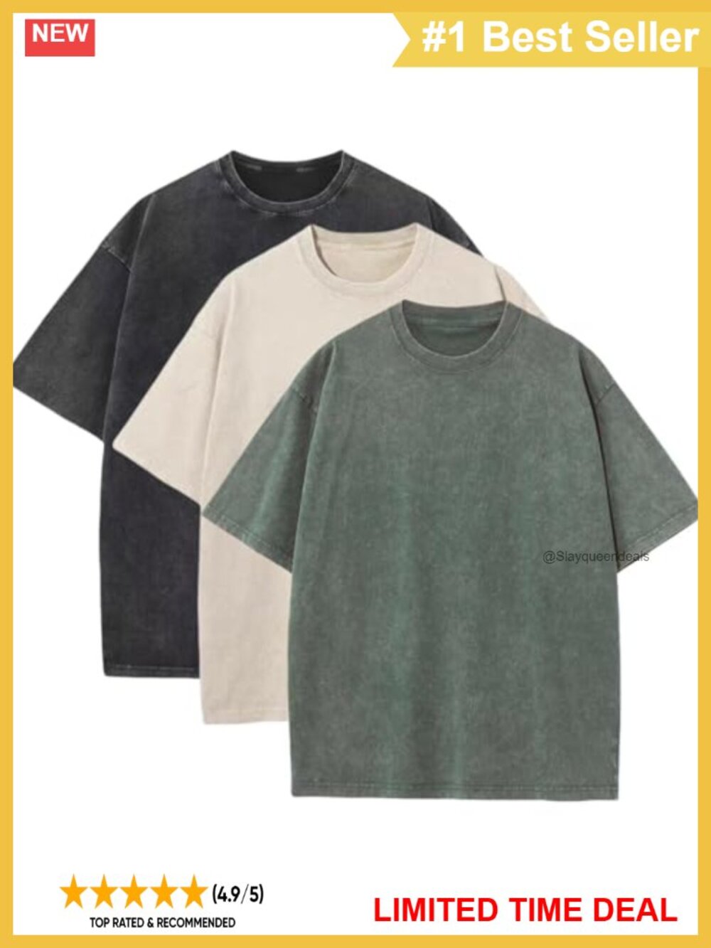 3 Pack Men's Oversized Heavy Cotton Vintage T-Shirts Loose Fit Casual Tees